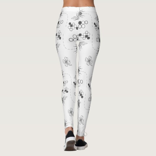 Honig-Bienen und Klee-Schwarzweiss-Leggings Leggings (Rückseite)