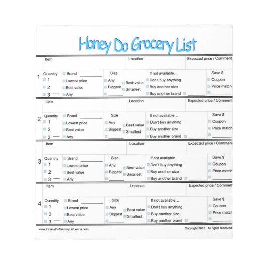 Honig do Lebensmittelliste ... Notizblock (Vorderseite)