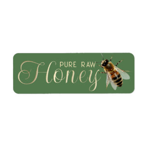 Honig Embossed Gold Text Realistische Biene auf Gr