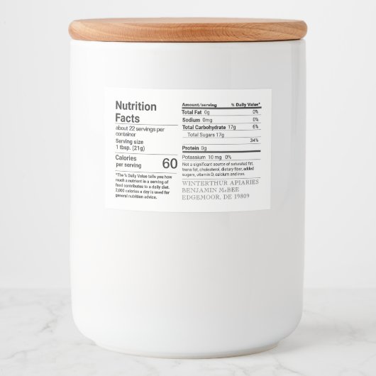 Honig Ernährung Fakten Label Rectangle White Lebensmitteletikett (Vorderseite)