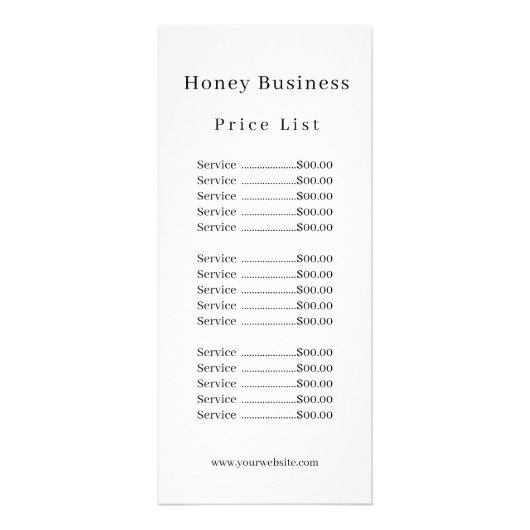 Honig Geschäft Preisliste  Werbekarte (Vorne)