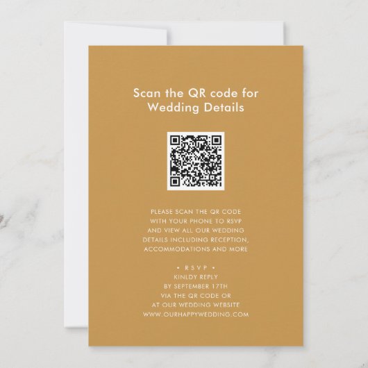 Honig Gold QR Code in einer modernen Hochzeit Einladung (Rückseite)