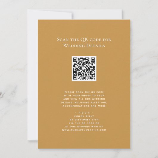 Honig Gold QR Code in einer modernen Hochzeit Einladung (Rückseite)