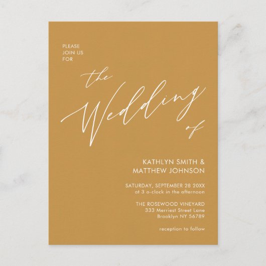 Honig Gold QR Code in einer modernen Hochzeit Einladungspostkarte (Vorderseite)