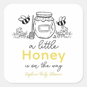 Honig Handgezeichnetes Glas & Bienen Weiße Babypar Quadratischer Aufkleber