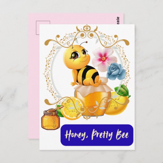 Honig, Hübsche Biene Postkarte (Vorne/Hinten)