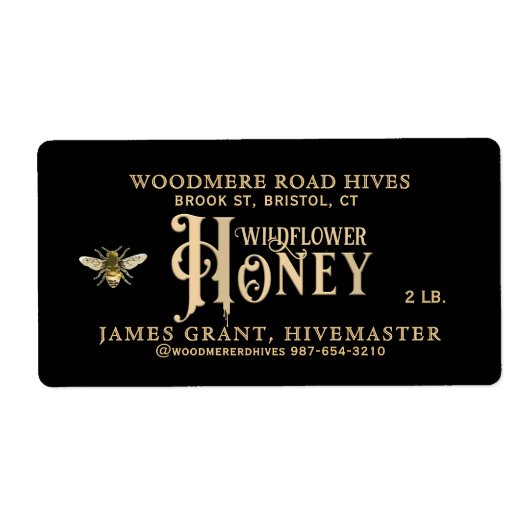 Honig-Jar-Label mit Bienen und Honig-Tropfen (Vorne)