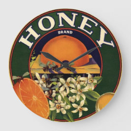 Honig-Marken-Zitrusfrucht-Kisten-Aufkleber Große Wanduhr