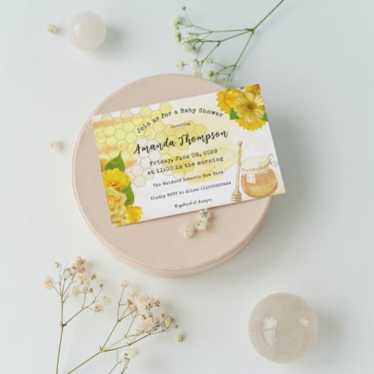 Honig mit Blume und Biene-Mama als Baby-Dusche Einladung