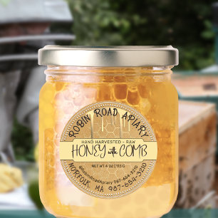 Honig mit Comb Honey-Tropfen und Honeycomb auf Kra Runder Aufkleber