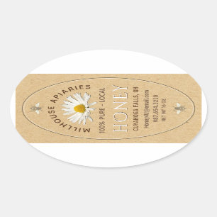 Honig mit Daisy und Bienen Kraft in einer Handflas Ovaler Aufkleber
