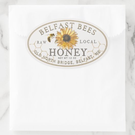 Honig mit Sonnenblume und Biene Ovaler Aufkleber (Tasche)