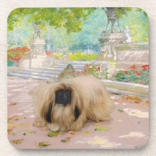 Honig Pekingese in floraler Kulisse Getränkeuntersetzer