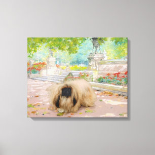Honig Pekingese in floraler Kulisse Leinwanddruck