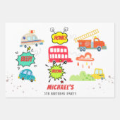 Honig piep in glücklichen Fahrzeugen Junge Geburts Geschenkpapier Set (Vorderseite)