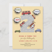 Honig Piepton Retrofahrzeuge zweite Junge Geburtst Einladung (Vorderseite)