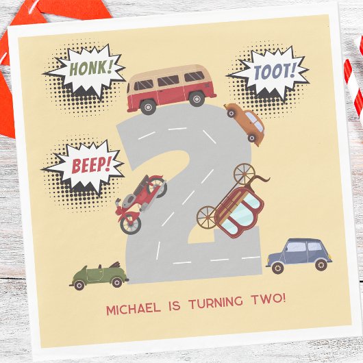 Honig Piepton Retrofahrzeuge zweite Junge Geburtst Serviette