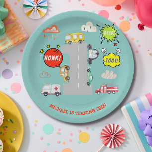 Honig Pieptoto Fahrzeuge ersten Jungen Geburtstag Pappteller
