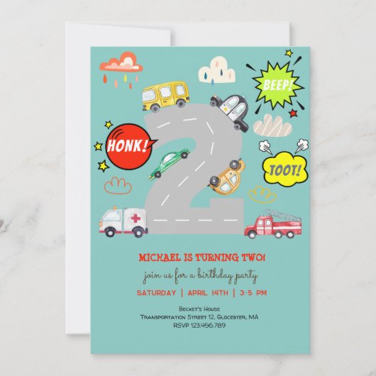 Honig Pieptoto Fahrzeuge Junge Geburtstag Einladung (Vorderseite)