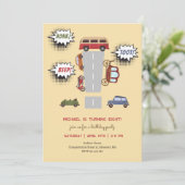 Honig Pieptoto Retrofahrzeuge Junge Geburtstag Einladung (Stehend Vorderseite)