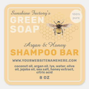 Honig Seife Vintage Biene Shampoo Bar Gelb Quadratischer Aufkleber