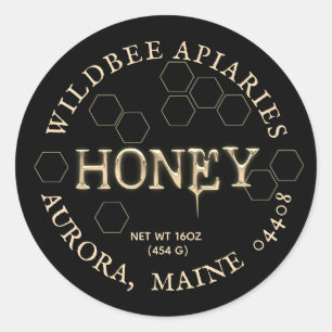 Honig Tropfen Black and Metallic Label mit Honigwa Runder Aufkleber