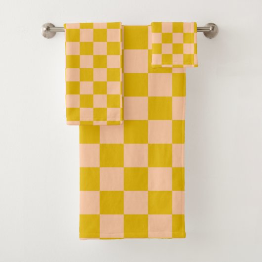 Honig und Peach Checkerboard Badhandtuch Set (Insitu)