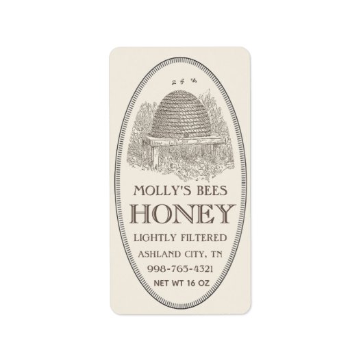 Honig Vintager Oval-Skep mit Grenzadresse-Label Adressaufkleber (Vorne)