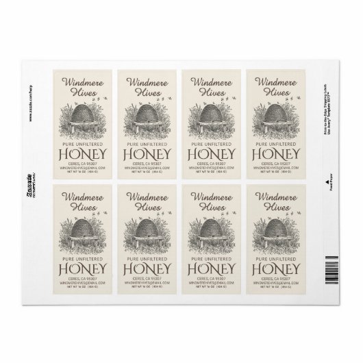 Honig Vintager Skep mit Bienenversand-Label (Vorne)