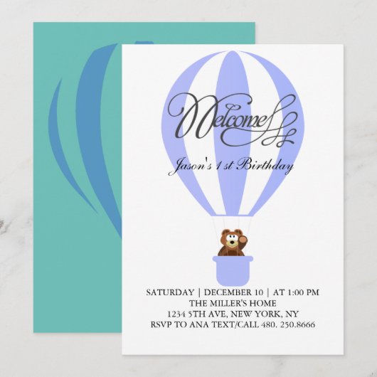 Honigballons für deinen ersten Geburtstag Einladung (Vorne/Hinten)