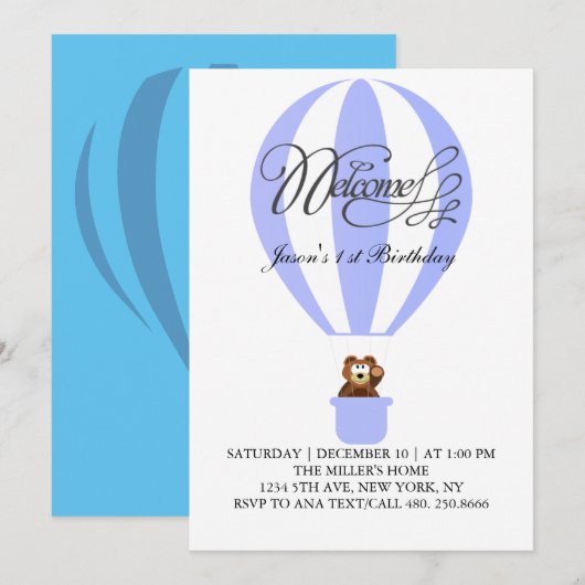 Honigballons für deinen ersten Geburtstagseinblick Einladung (Vorne/Hinten)