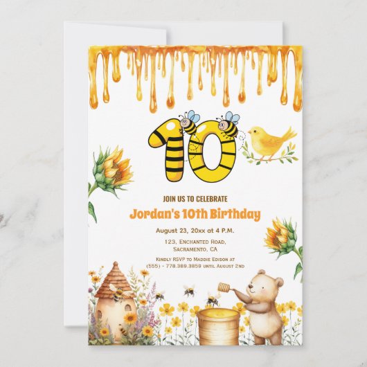 Honigbär 10. Geburtstagsparty Einladung (Vorderseite)