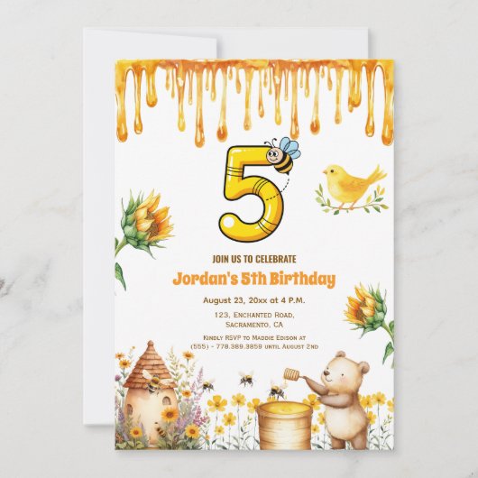 Honigbär 5. Geburtstagsparty Einladung (Vorderseite)