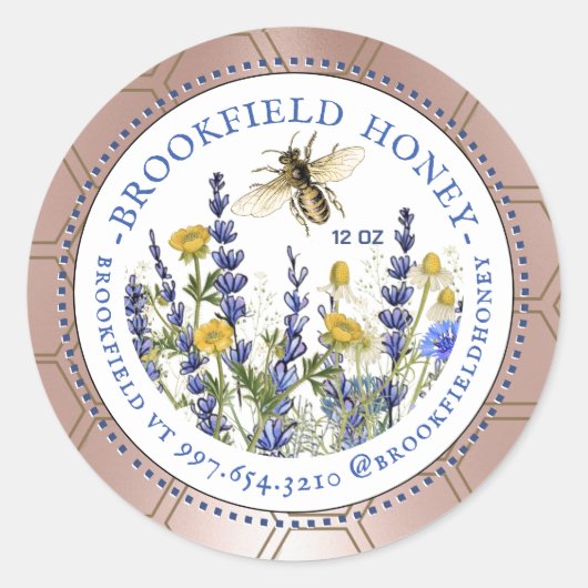 Honigbär 8 oder 12 oz Label Wildblumen Bee Pink Runder Aufkleber (Vorderseite)