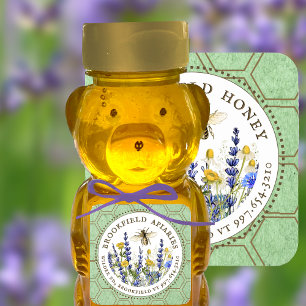 Honigbär 8 oz und 12 oz Wildblume & Bienensiegel Quadratischer Aufkleber
