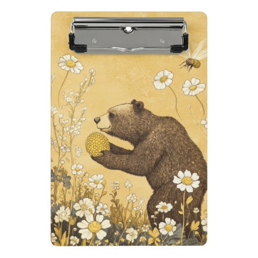 Honigbär in Wiesenblumenfeld Mini Klemmbrett (Vorderseite)