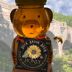 Honigbär Sonnenblume mit Bienenproduktmarke BLACK Geschenkanhänger
