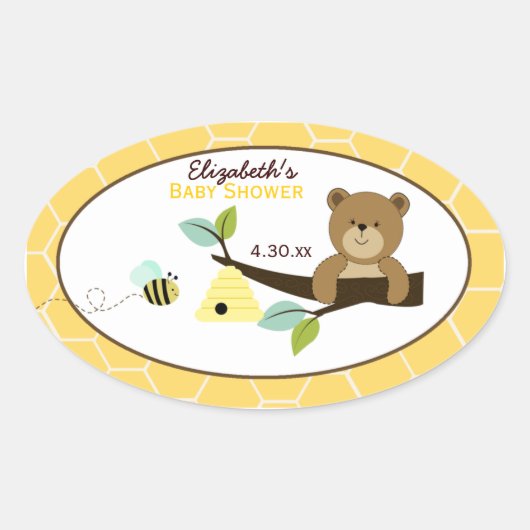 Honigbär und Biene Oval Gefallen Aufkleber (Vorderseite)