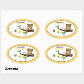 Honigbär und Biene Oval Gefallen Aufkleber (Blatt)