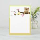 Honigbär und Biene (pink) flach Danke für Ihre Anm Einladung (Stehend Vorderseite)