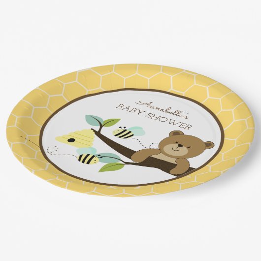 Honigbär und HummelBaby-Duschplatte Pappteller (Schrägansicht)