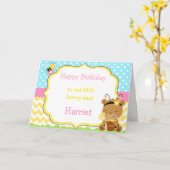 Honigbär und Hummelbiene zum Geburtstag Karte (Gelbe Blume)