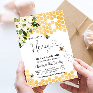 Honigbiene 1. Bienenparty Geburtstag Einladung