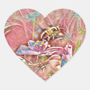 HONIGBIENE AUF A SPIDERWART - ROSA AUFKLEBER