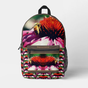 Honigbiene auf Coneflower Daisy Personalisiert Bedruckter Rucksack