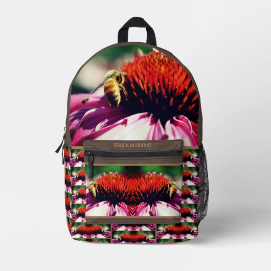 Honigbiene auf Coneflower Daisy Personalisiert Bedruckter Rucksack (Vorderseite)