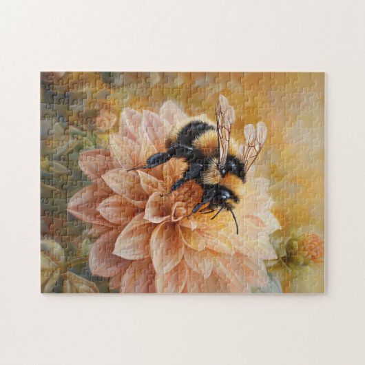 Honigbiene auf einer Pfirsichrosa-Blume Puzzle (Horizontal)