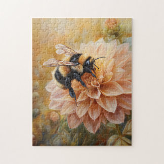 Honigbiene auf einer Pfirsichrosa-Blume Puzzle