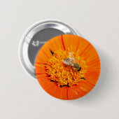 Honigbiene auf orange Blume Button (Vorne & Hinten)
