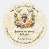 Honigbiene auf Parchment Style Soap Cosmetics Labe Runder Aufkleber (Vorderseite)